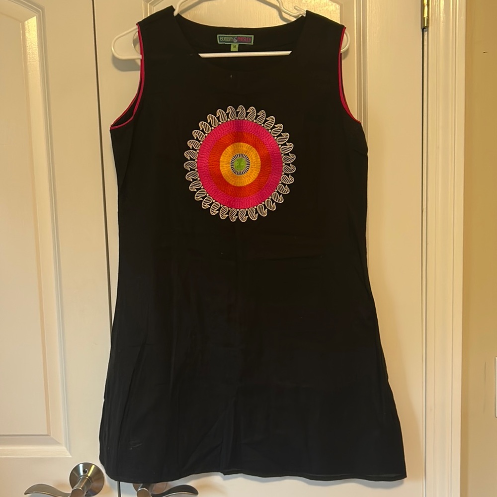 Bombay black mandala linen BoHo  tunic Medium